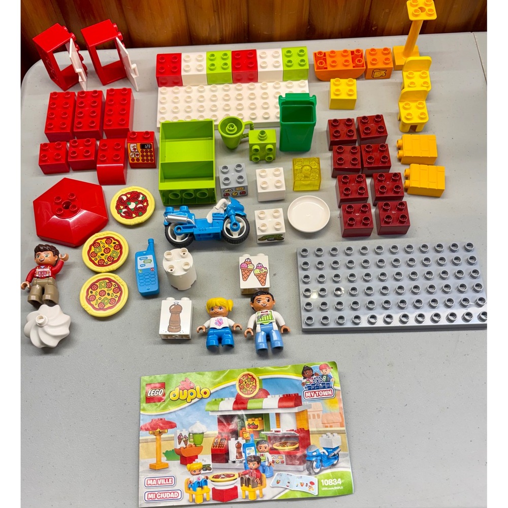 LEGO Duplo My Town Pizzeria 10834 with Figures Motorcycle Instructions COMPLETE